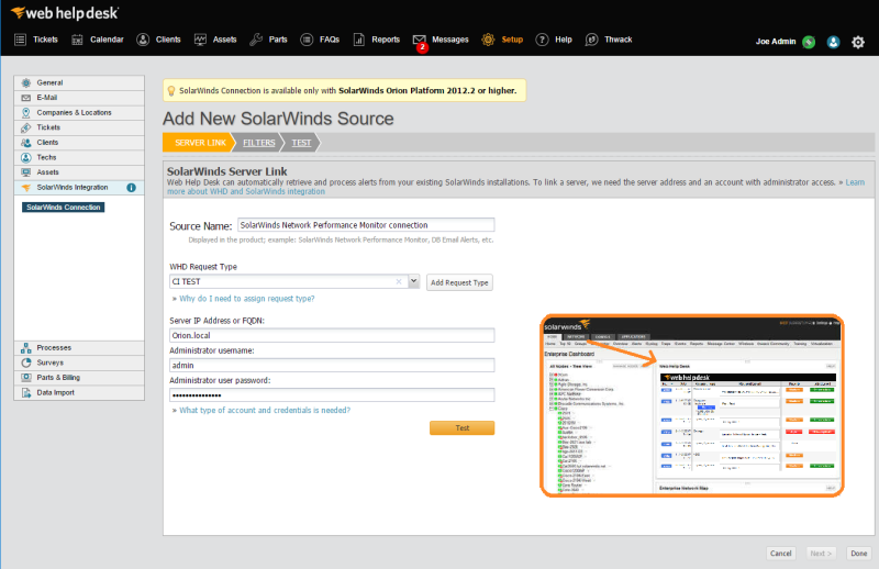 SolarWinds Connection